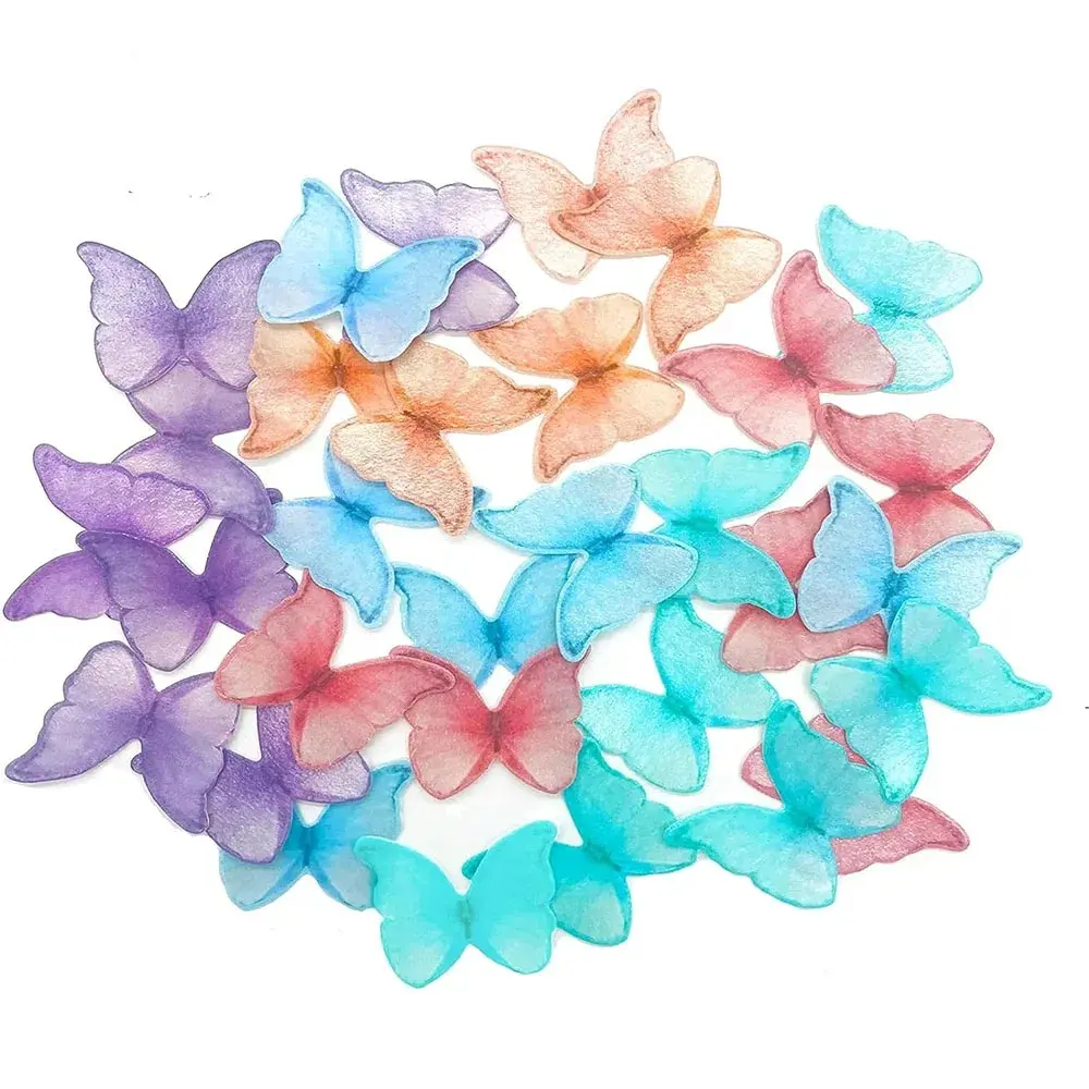 48Pcs Wafer Paper Butterflies for Cake Decor 3D Butterfly Cupcake Toppers Wedding Birthday Baby Shower Party Decoration Supplies