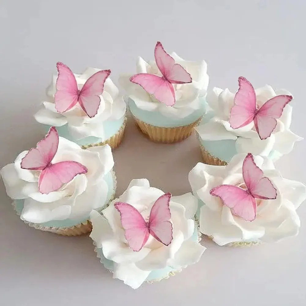 48Pcs Wafer Paper Butterflies for Cake Decor 3D Butterfly Cupcake Toppers Wedding Birthday Baby Shower Party Decoration Supplies