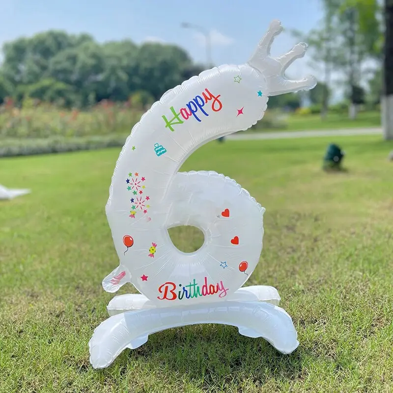 32 Inch White Number Stand 0-9 Shape Balloons Aluminum Film Birthday Party Decor Kid Toy Anniversary Balloons