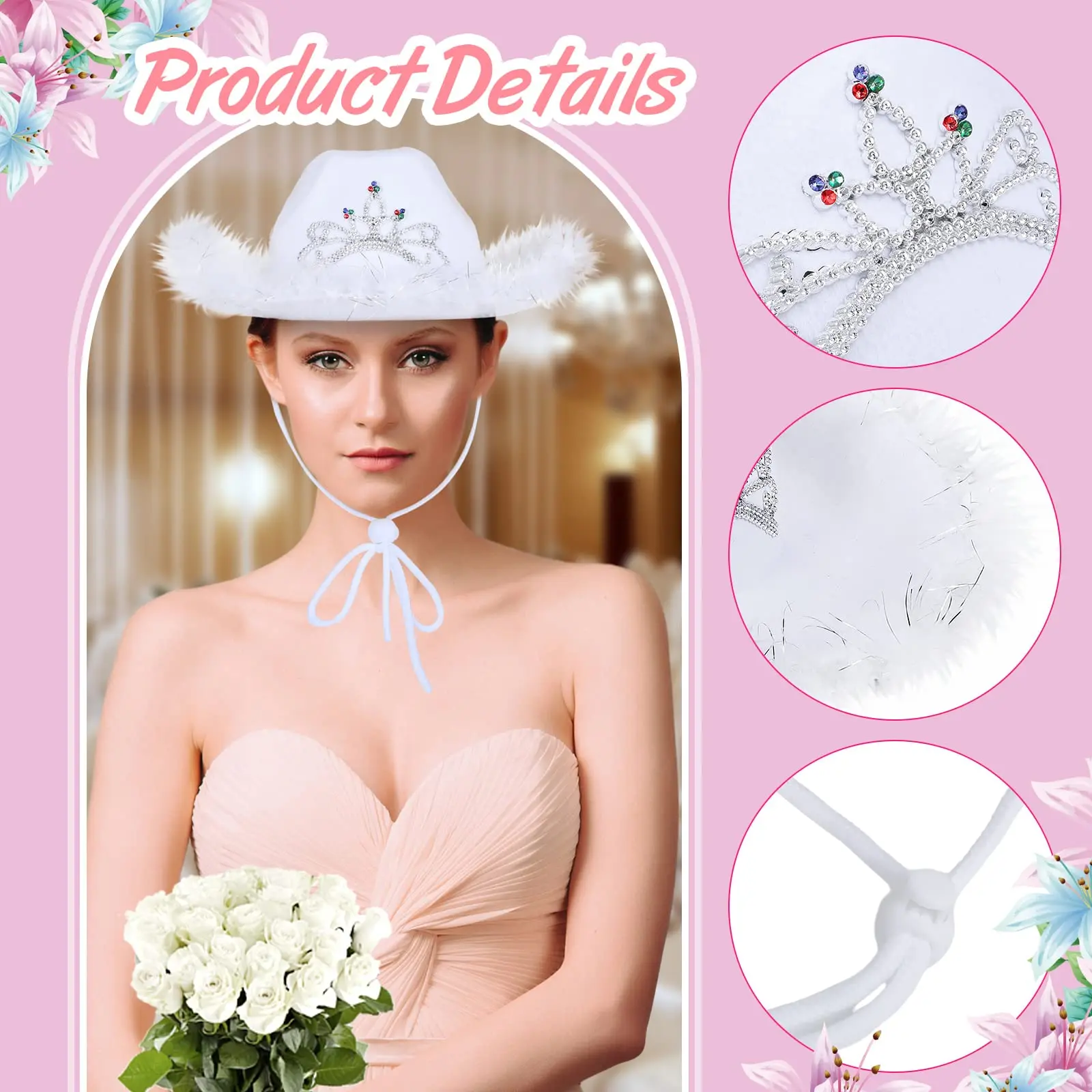 6-24pcs Feather Western Cowgirl Hats Wedding Bachelorette Hen Party Wide Brim Cowboy Hat for Women Men Party Costume Caps