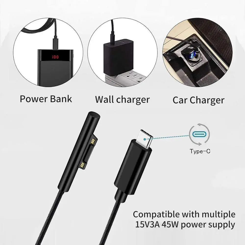 USB C Power Supply Charger 65W 15V 3A Adapter for Microsoft Surface Pro X 8 7 6 5 4 3 Type C PD Tablet Fast Charging Plug