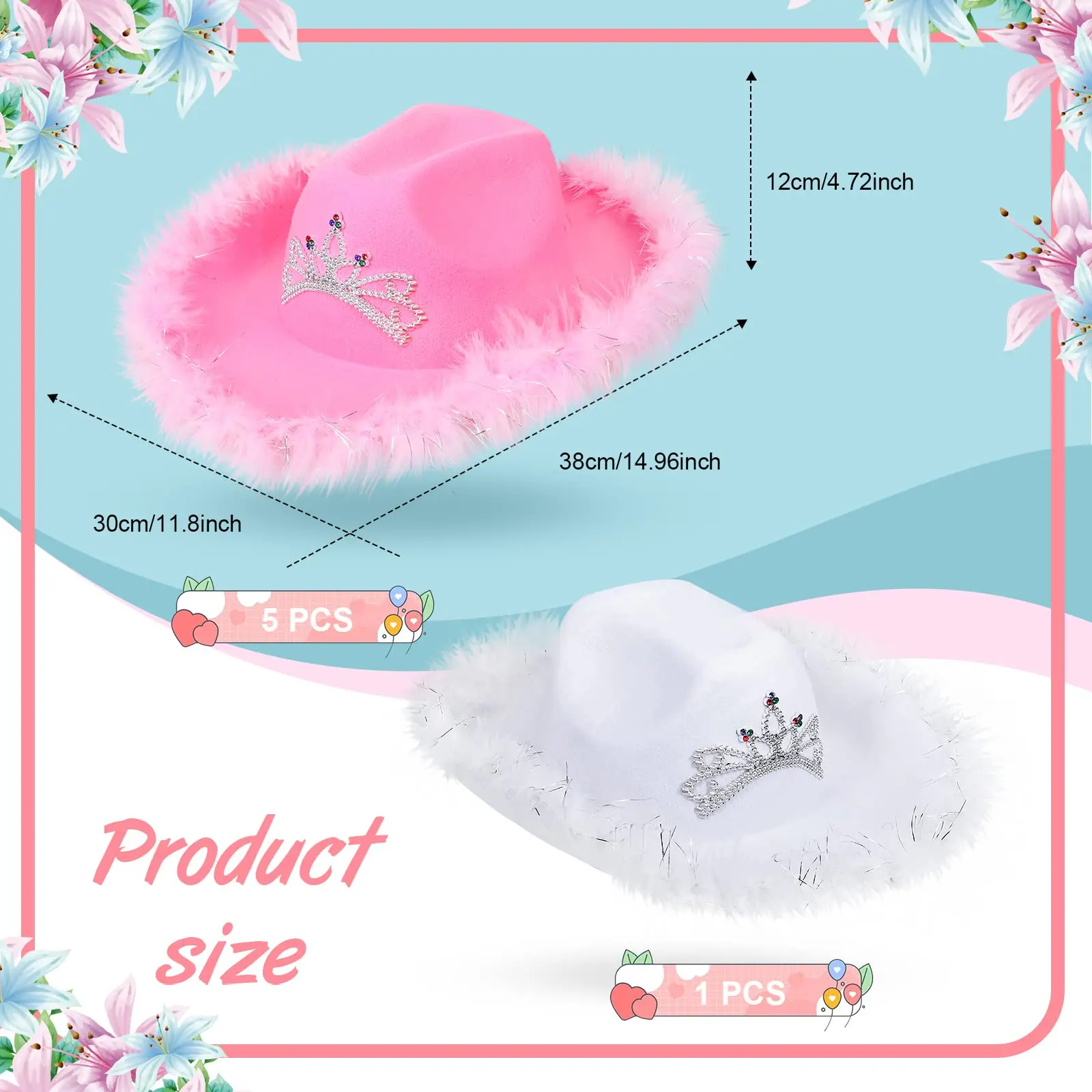 6-24pcs Feather Western Cowgirl Hats Wedding Bachelorette Hen Party Wide Brim Cowboy Hat for Women Men Party Costume Caps