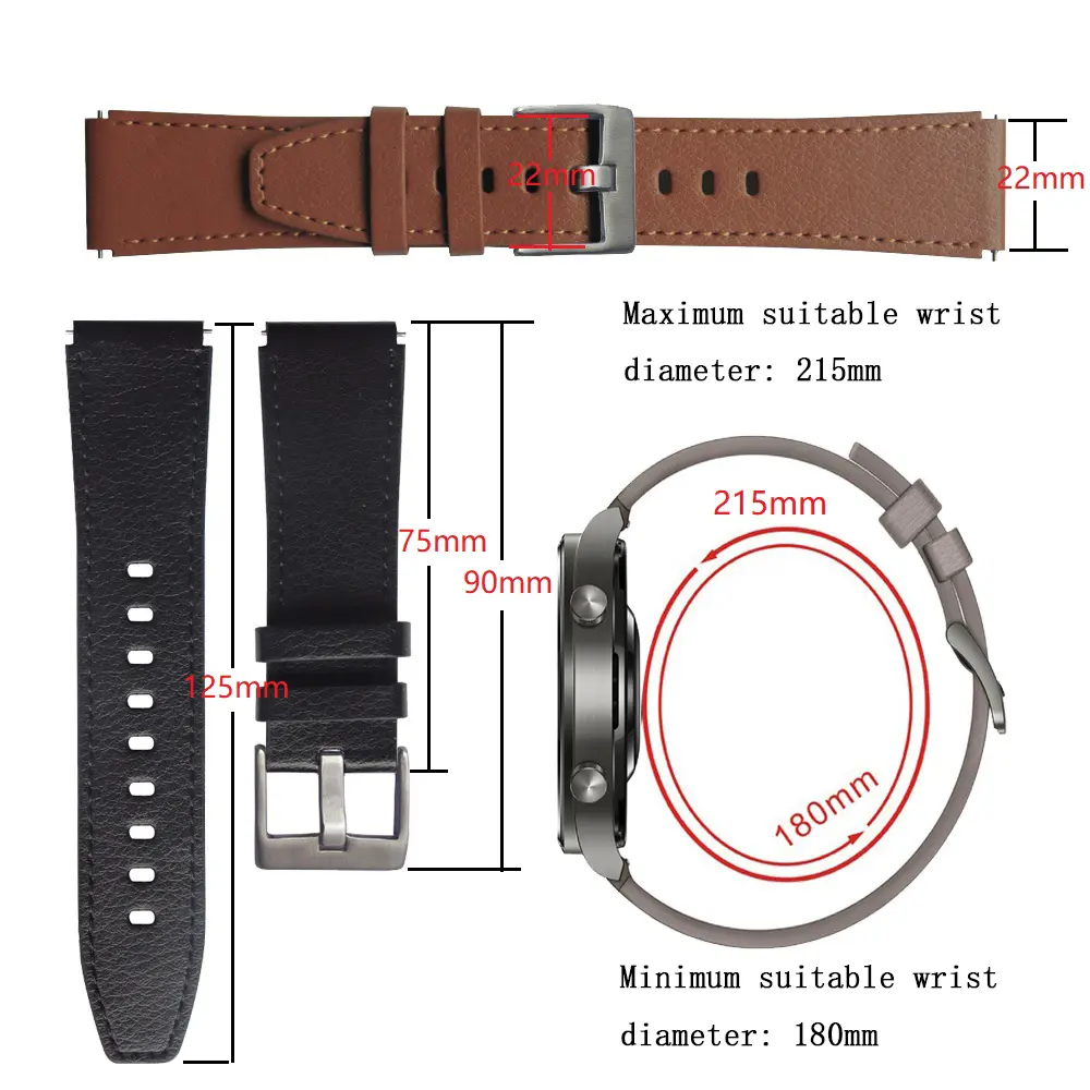 22mm Leather Watch Strap for Huawei GT2 Pro Quick Release Correa Bracelet for Amazfit GTR 2 2e 47mm Xiaomi Watch S1 Watchband
