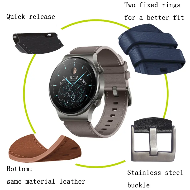 22mm Leather Watch Strap for Huawei GT2 Pro Quick Release Correa Bracelet for Amazfit GTR 2 2e 47mm Xiaomi Watch S1 Watchband