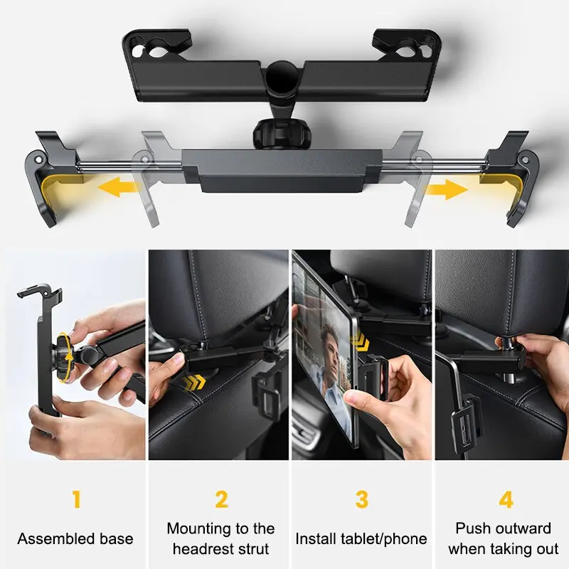 Telescopic Car Phone Holder for Rear Row Tablet Holder Anti Shake Tablet Mount Universal Auto Phone Stand for 4-12.9 Inch iPad