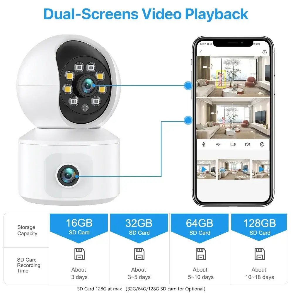6MP Home Security Dual Lens IP Camera WiFi PTZ Auto Tracking CCTV Surveillance Baby Monitor iCsee Video For Smartphones