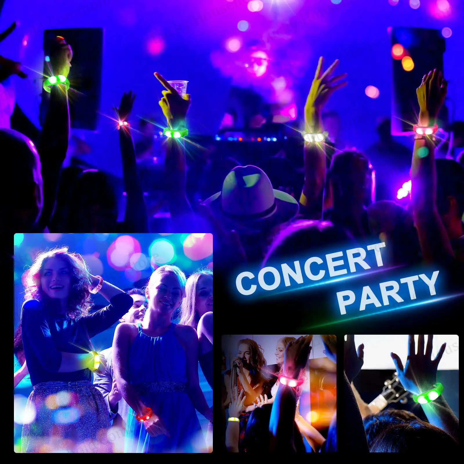 Vibration & Sound Activated LED Bracelets Light Up Bangle Wristband Glow Bracelets Glow in the Dark Party for Neon Party Concert