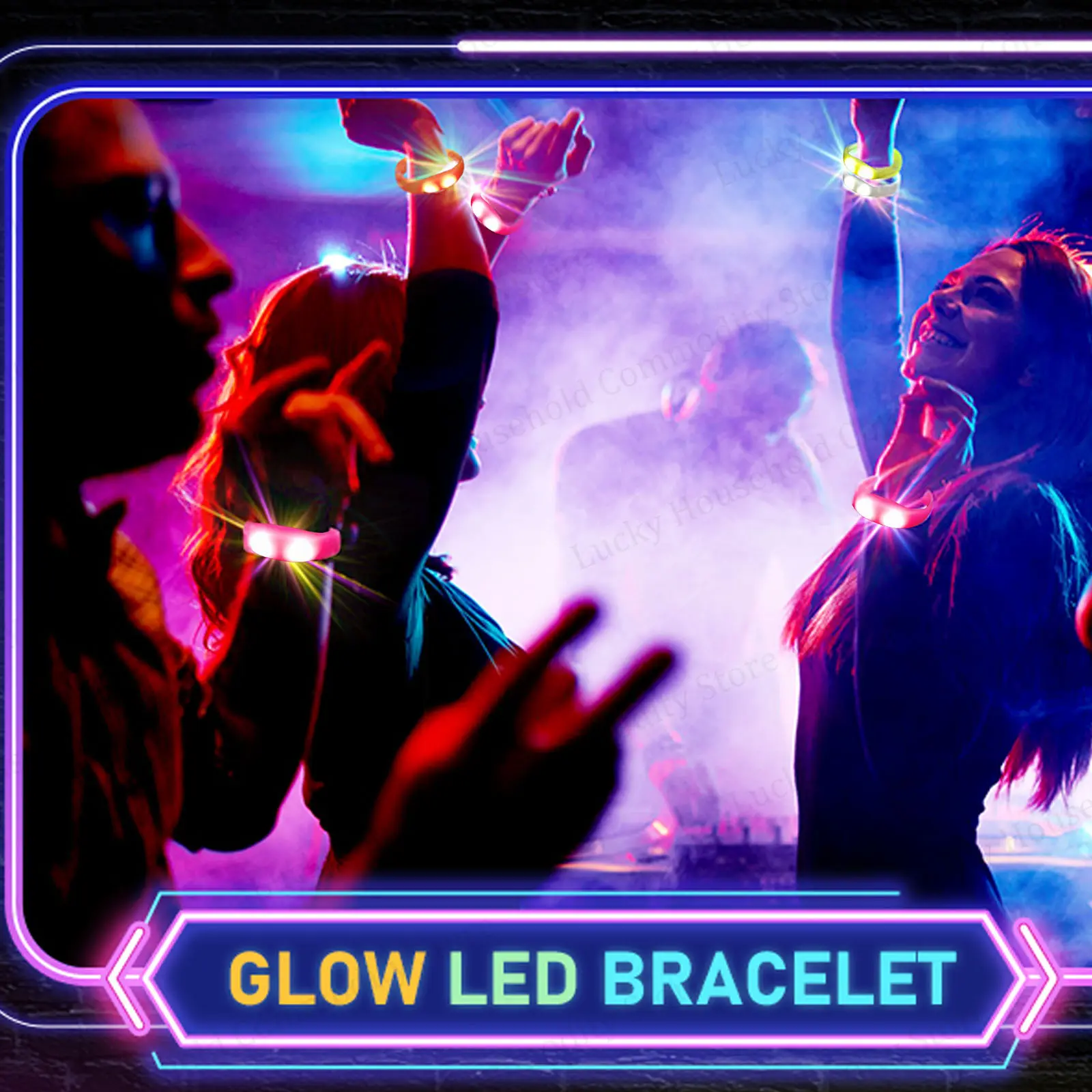 Vibration & Sound Activated LED Bracelets Light Up Bangle Wristband Glow Bracelets Glow in the Dark Party for Neon Party Concert