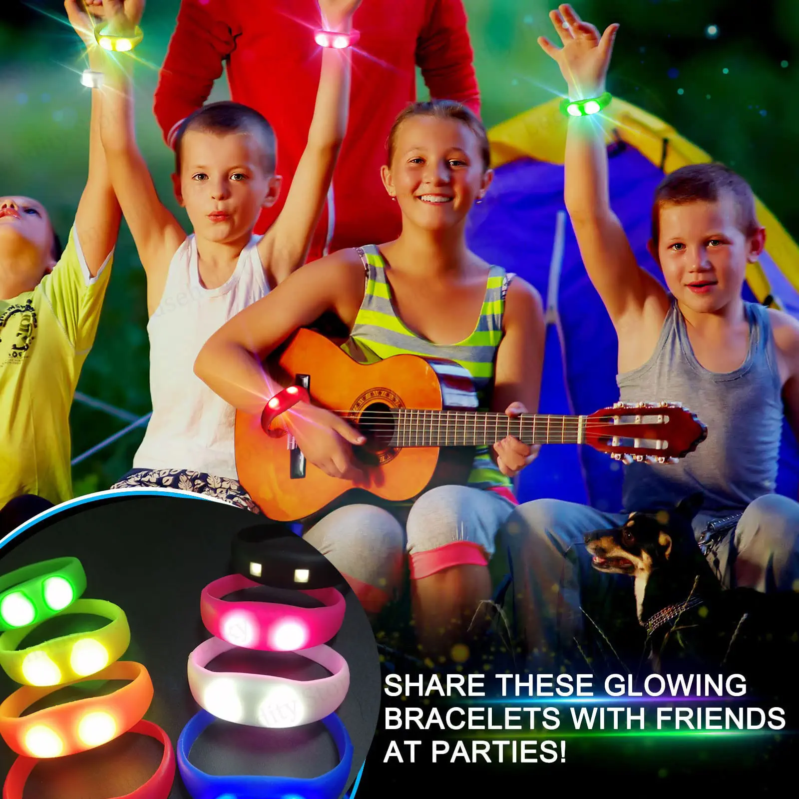 Vibration & Sound Activated LED Bracelets Light Up Bangle Wristband Glow Bracelets Glow in the Dark Party for Neon Party Concert