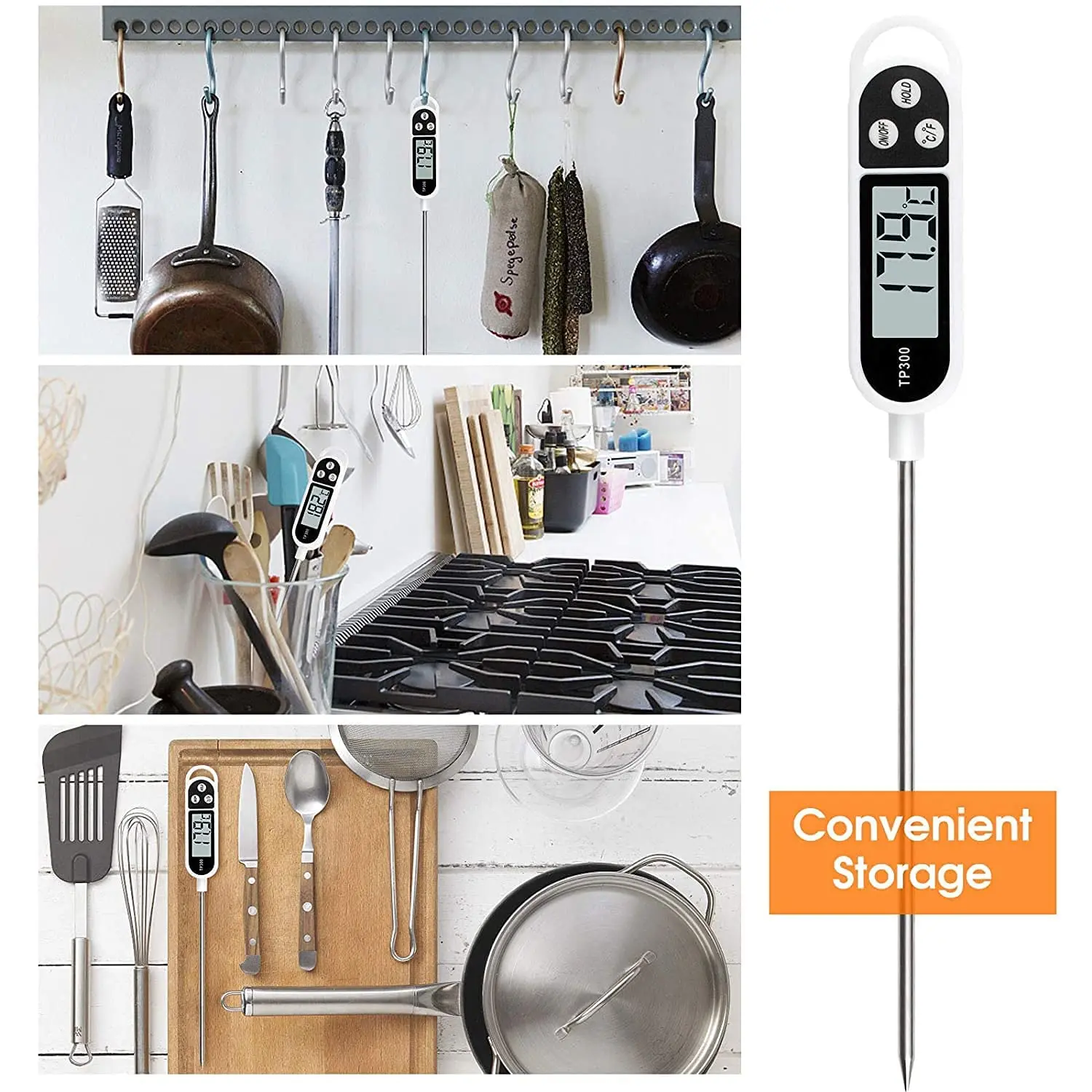 Food Thermometer Digital Meat Cooking Thermometer Instant Read Long Probe Auto Off LCD Screen Kitchen
