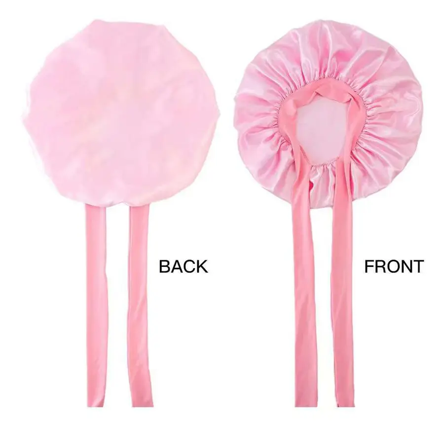 Women Satin Stretchy Tie Band Elastic Bonnet Solid Sleeping Hat Night Shower Cap Adjustable Hair Head Cover Bonnet for Women
