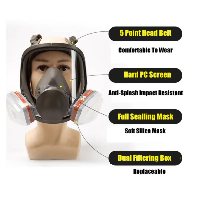 Full face spray protective mask, industrial gas mask respirator, new type 6800 gas mask, mechanical maintenance chemicals.