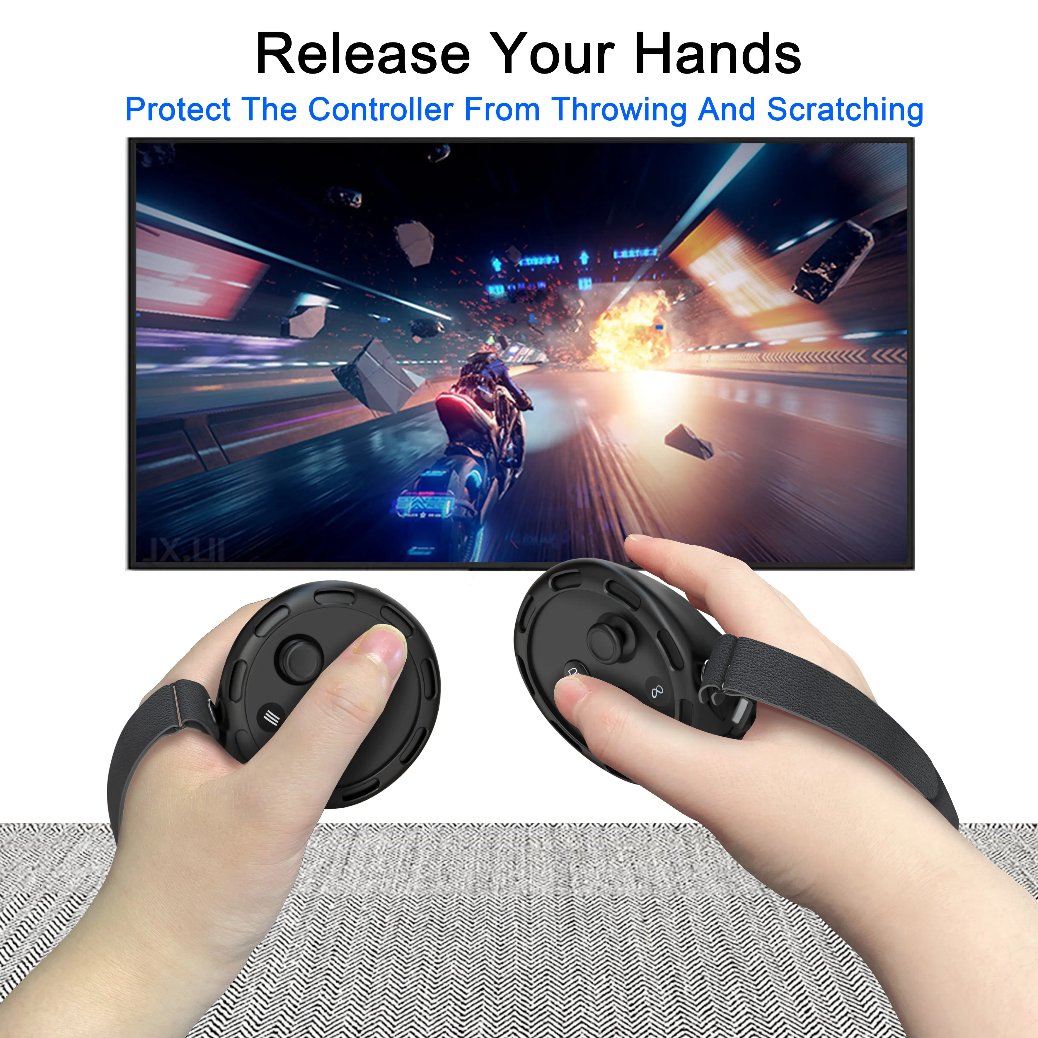 VR Design Controller Grips Compatible with Meta Oculus Quest 3 Accessories, with Battery Opening Protector with Knuckle Straps
