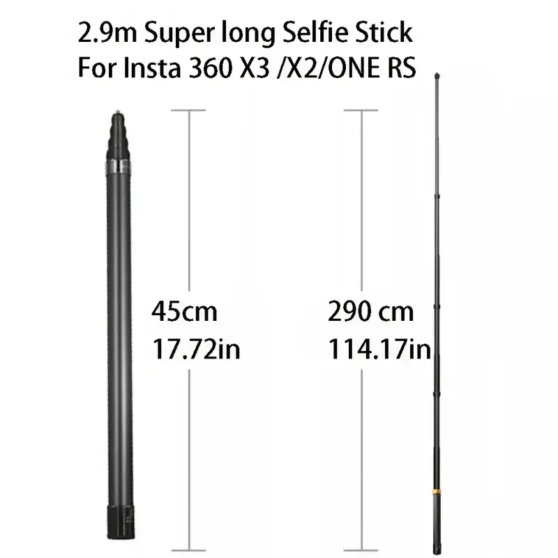 290CM Carbon Fiber Invisible Extended Edition Selfie Stick for Insta360 X3 GO 3 Action 4 Accessories for GoPro Selfie Stick