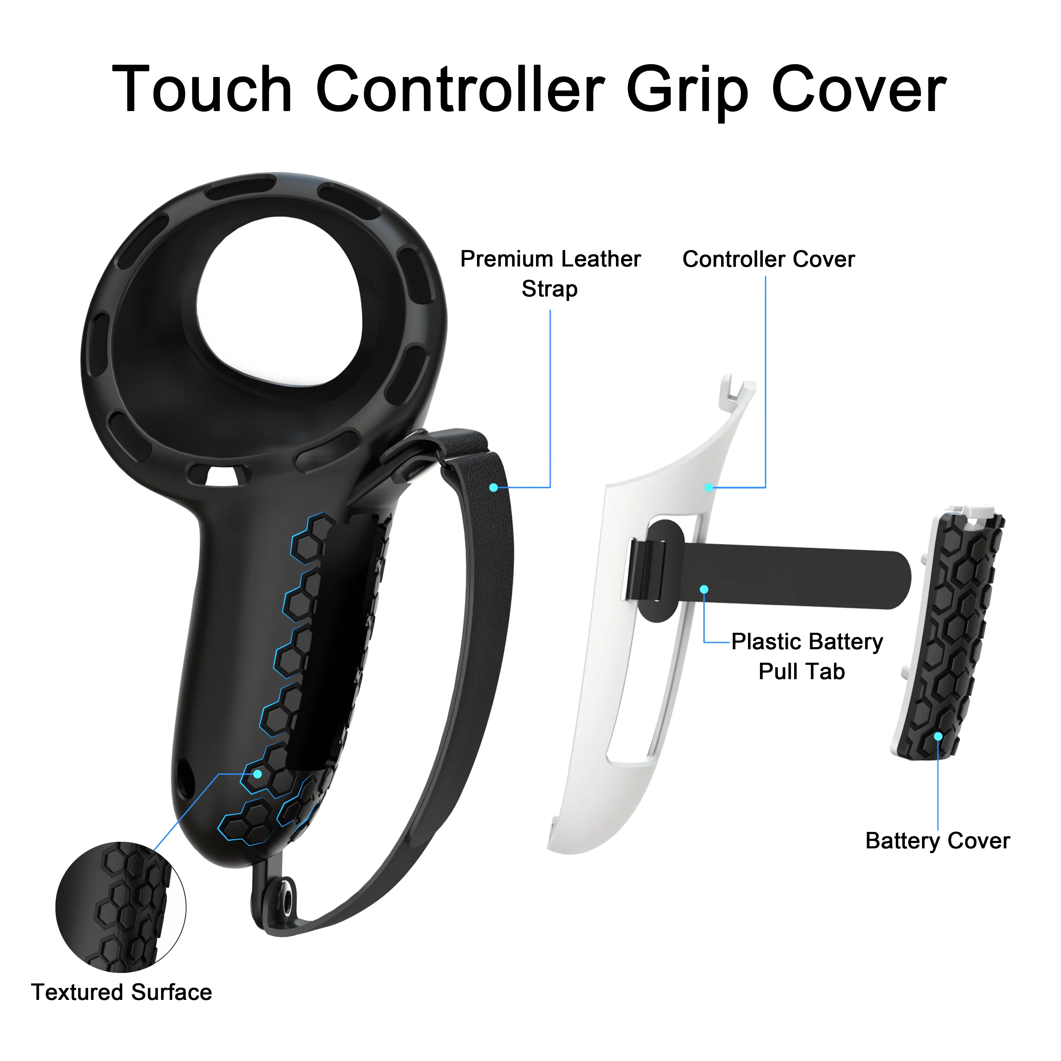 VR Design Controller Grips Compatible with Meta Oculus Quest 3 Accessories, with Battery Opening Protector with Knuckle Straps