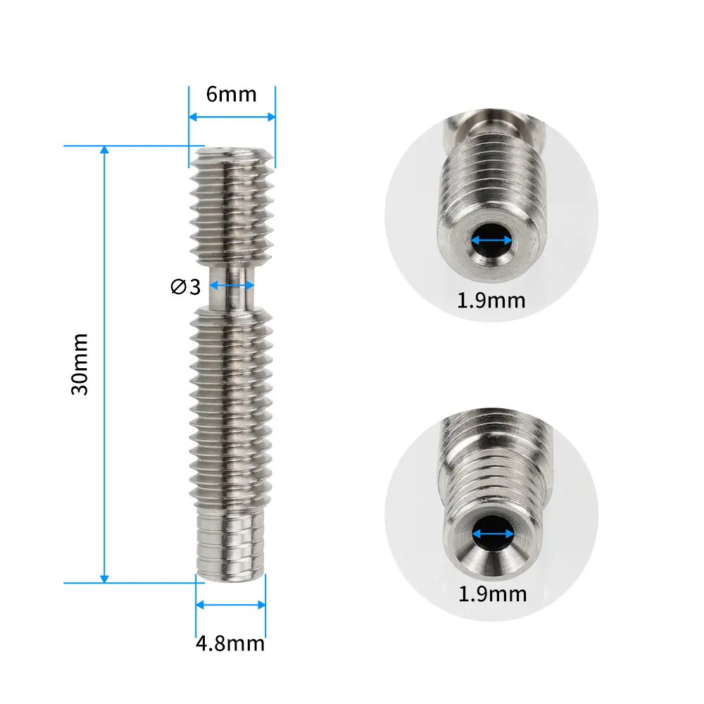 1 Pc 6*30mm Heatbreak 1.75mm Titanium Alloy Throat M6 Heat Break for Titan Extruder Hotend Kingroon KP3S KP5L 3D Printer Parts