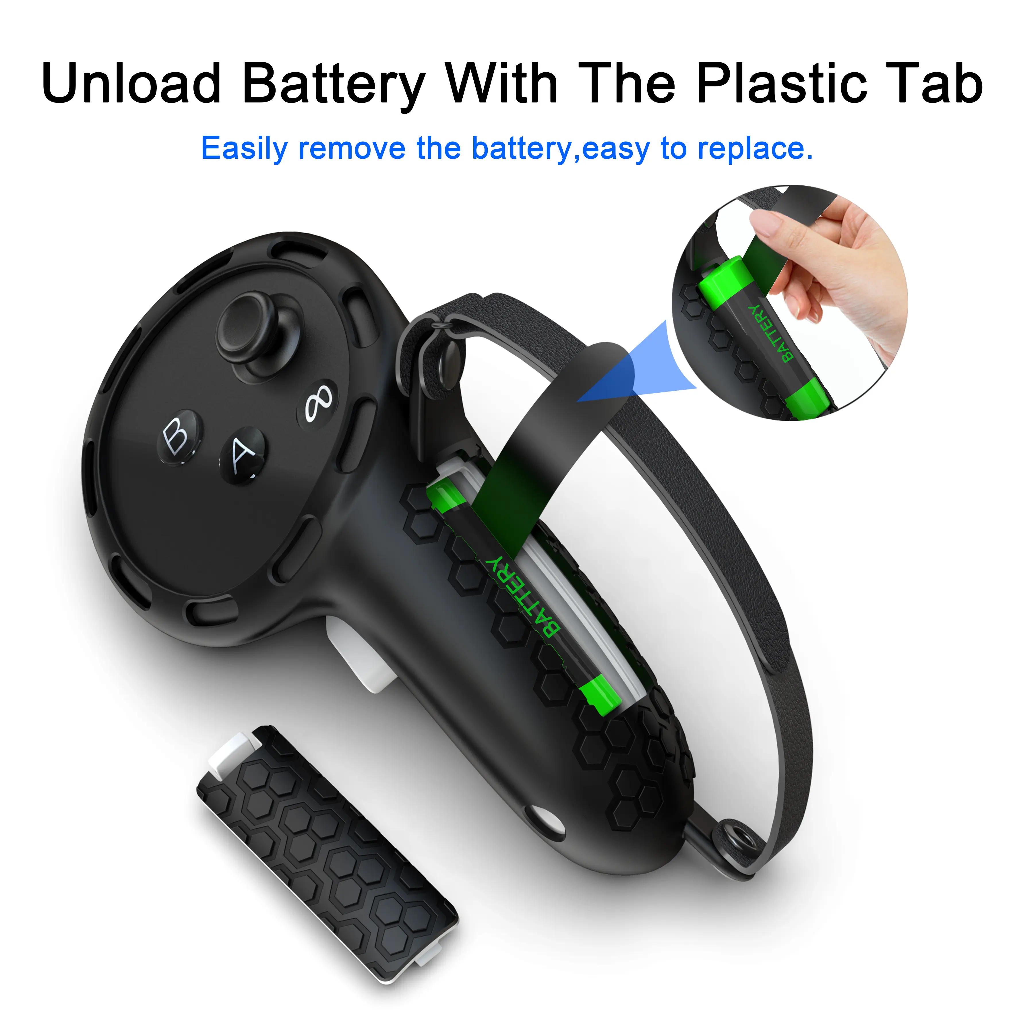 VR Design Controller Grips Compatible with Meta Oculus Quest 3 Accessories, with Battery Opening Protector with Knuckle Straps