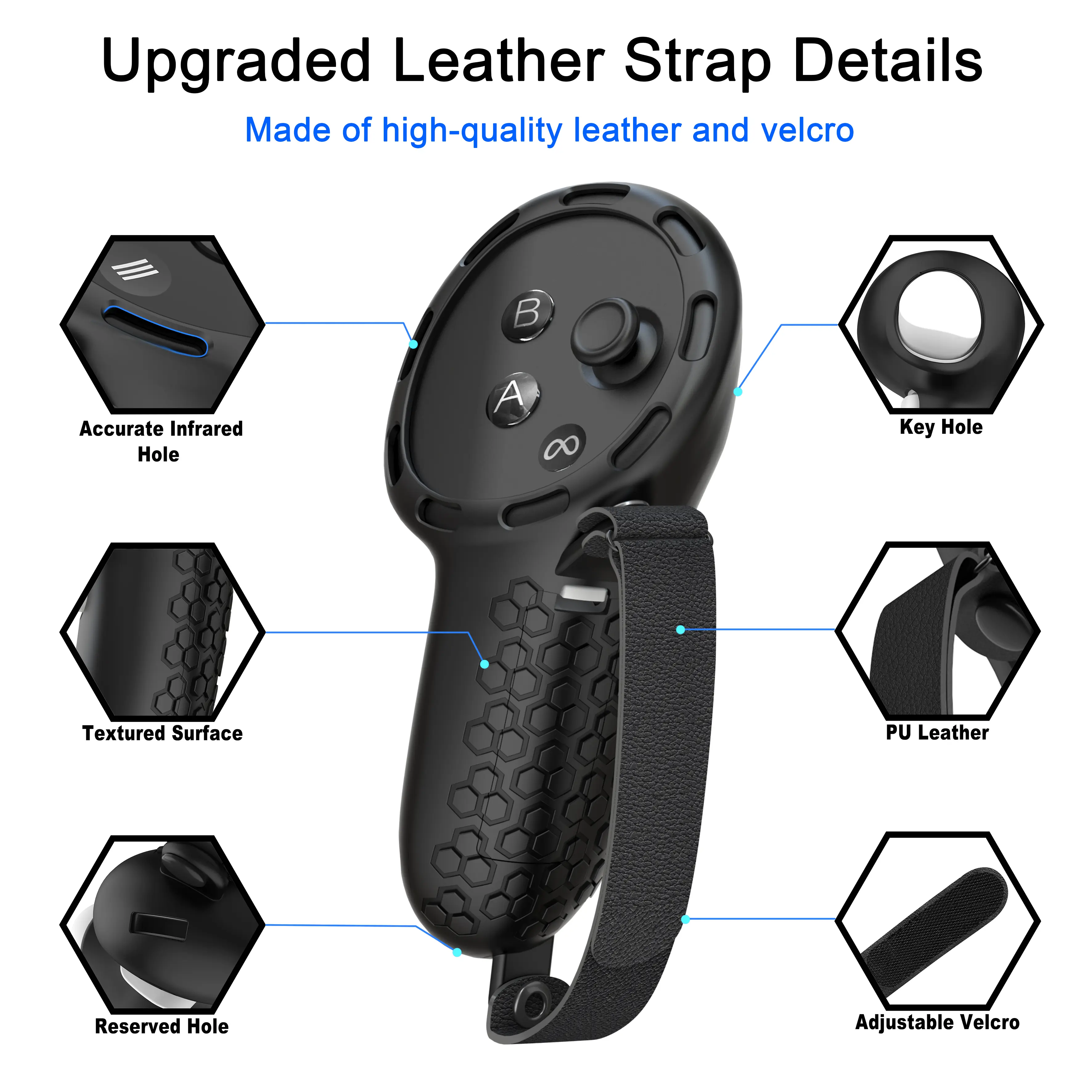VR Design Controller Grips Compatible with Meta Oculus Quest 3 Accessories, with Battery Opening Protector with Knuckle Straps