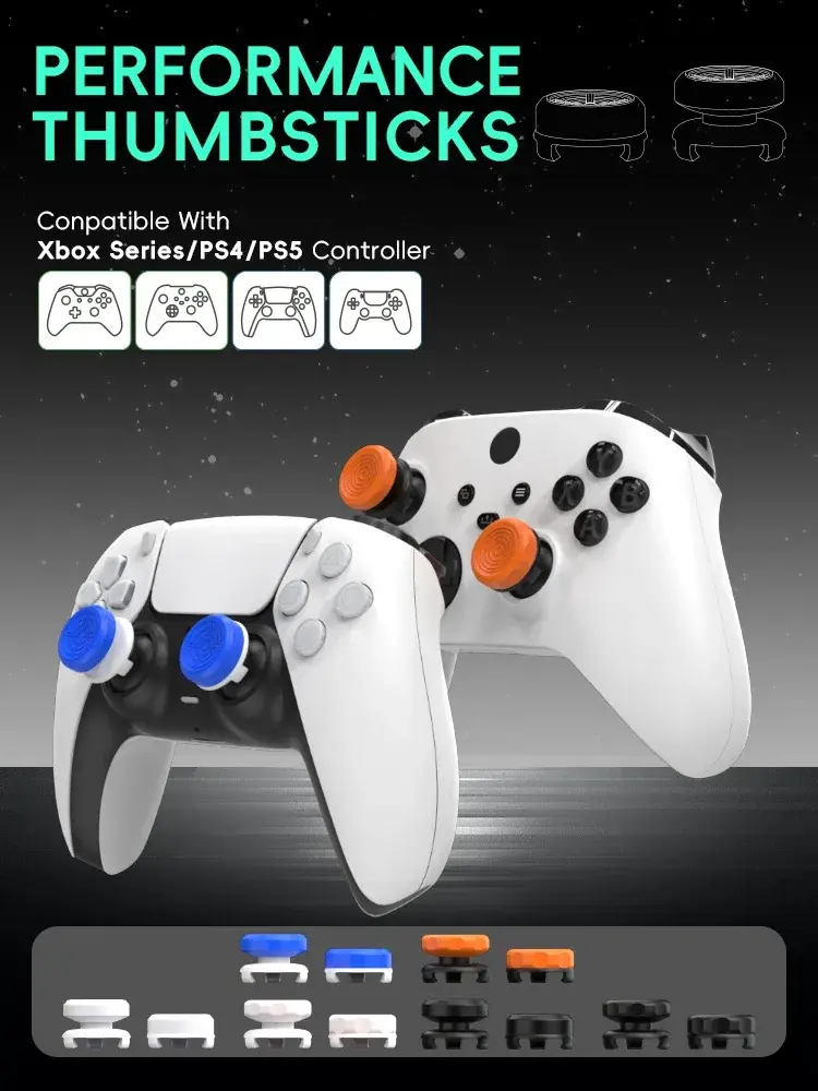 PS4 PS5 Performance Thumb Grips (2-Pack) - High & Low Rise Anti-Slip Joystick Covers for Enhanced Control