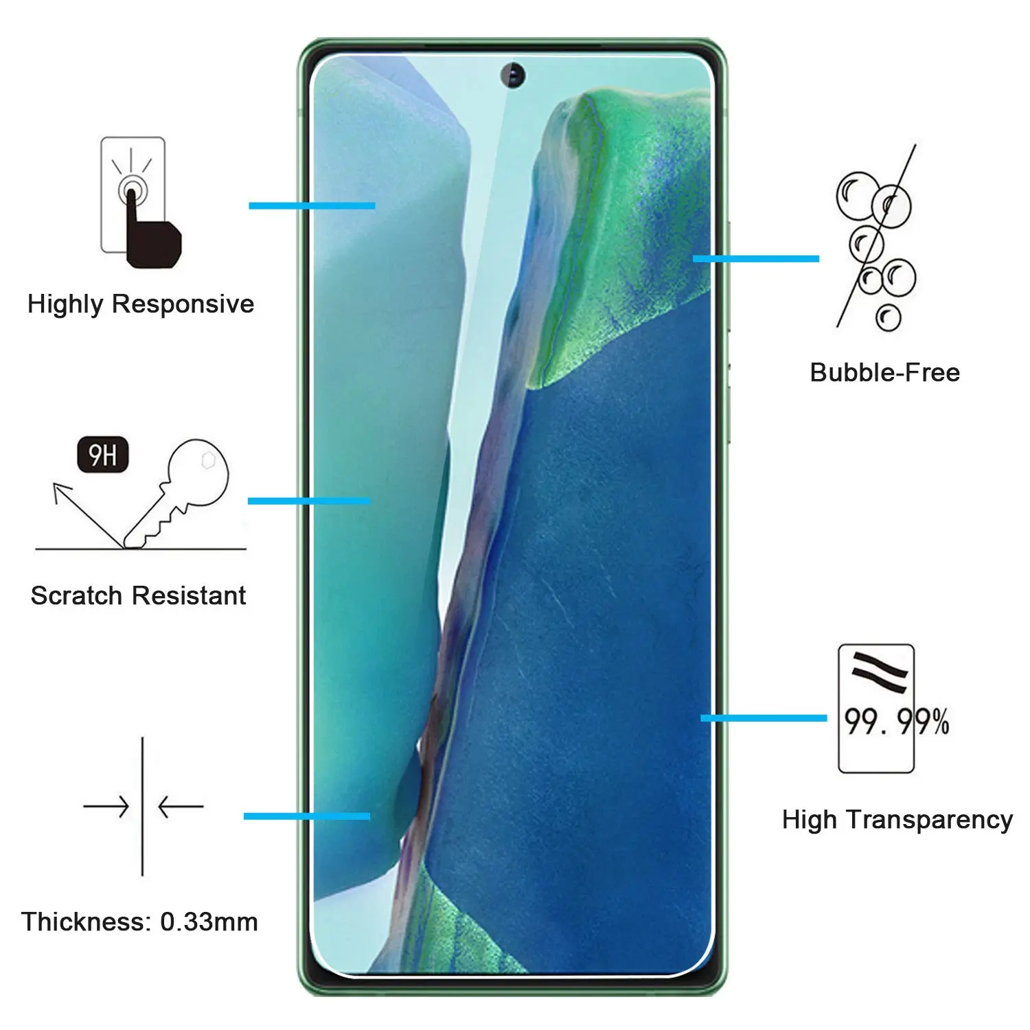 Screen Protector For Samsung Galaxy Note 20 Tempered Glass HD Crystal 9H High Aluminum Fingerprint Unlock