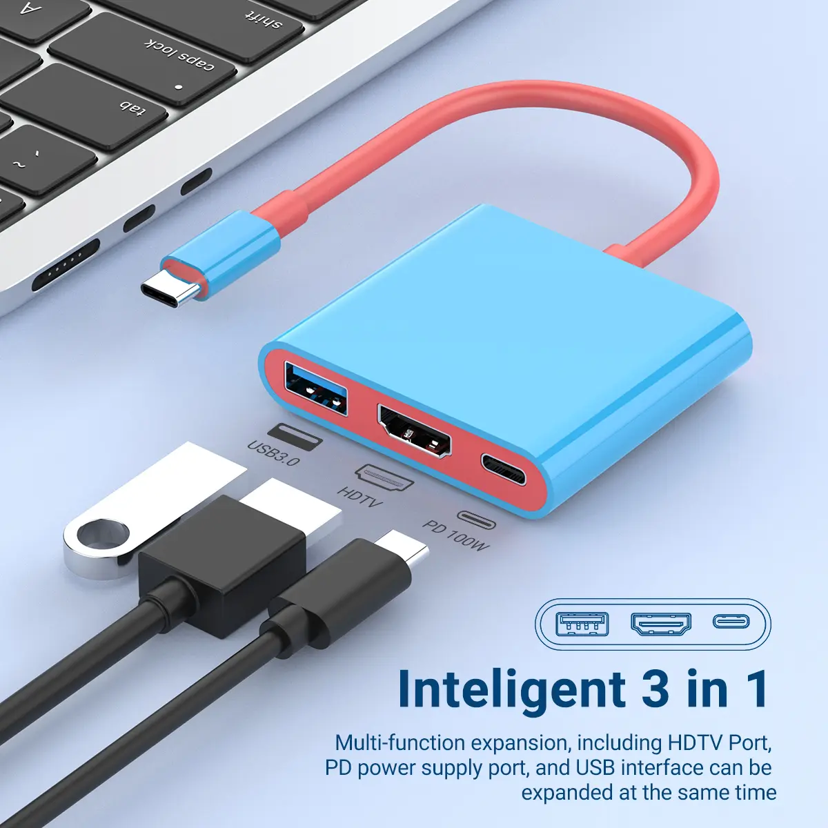 Game Dock 4K HDMI USB 3.0 Hub Adapter USB C Splitter TV Portable Docking Station for Laptops PC iPad MacBook Air Pro