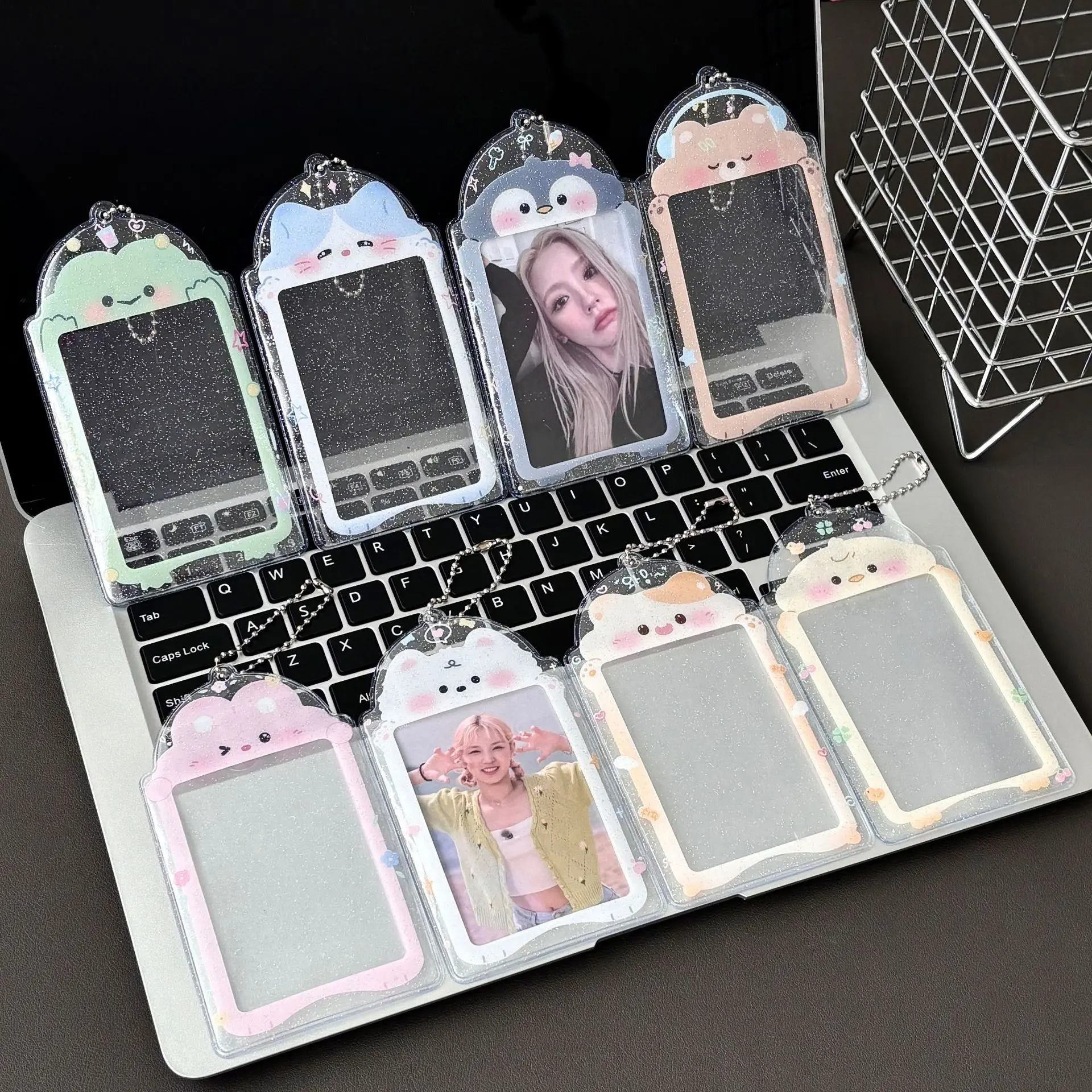 1Pcs Kpop Photocard Holder Kawaii House Card Holders with Chain Clear PVC Cover Card Holder Kpop Keychain