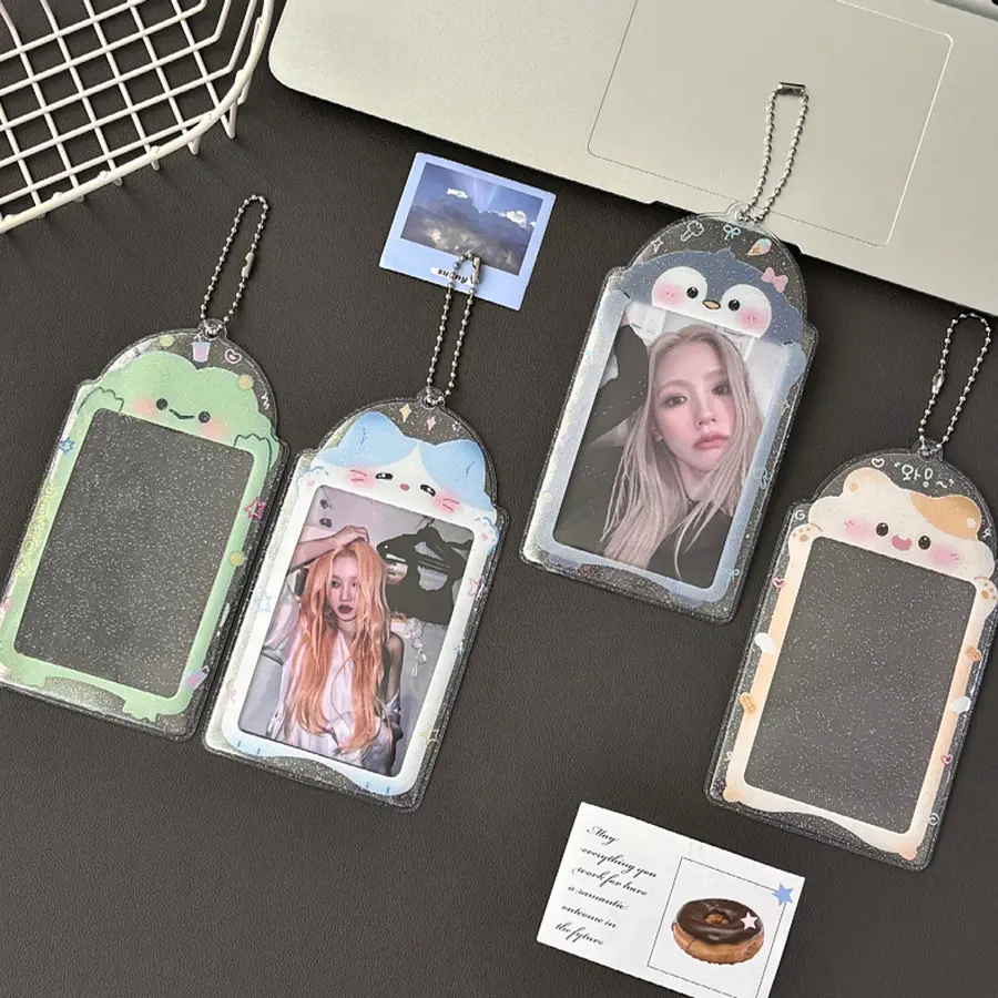 1Pcs Kpop Photocard Holder Kawaii House Card Holders with Chain Clear PVC Cover Card Holder Kpop Keychain