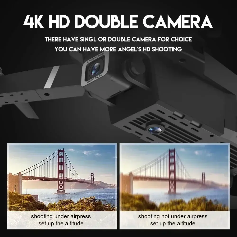 4K E88Pro drone with 1080P dual HD camera, foldable, WiFi FPV, RC helicopter for aerial photography and gifting