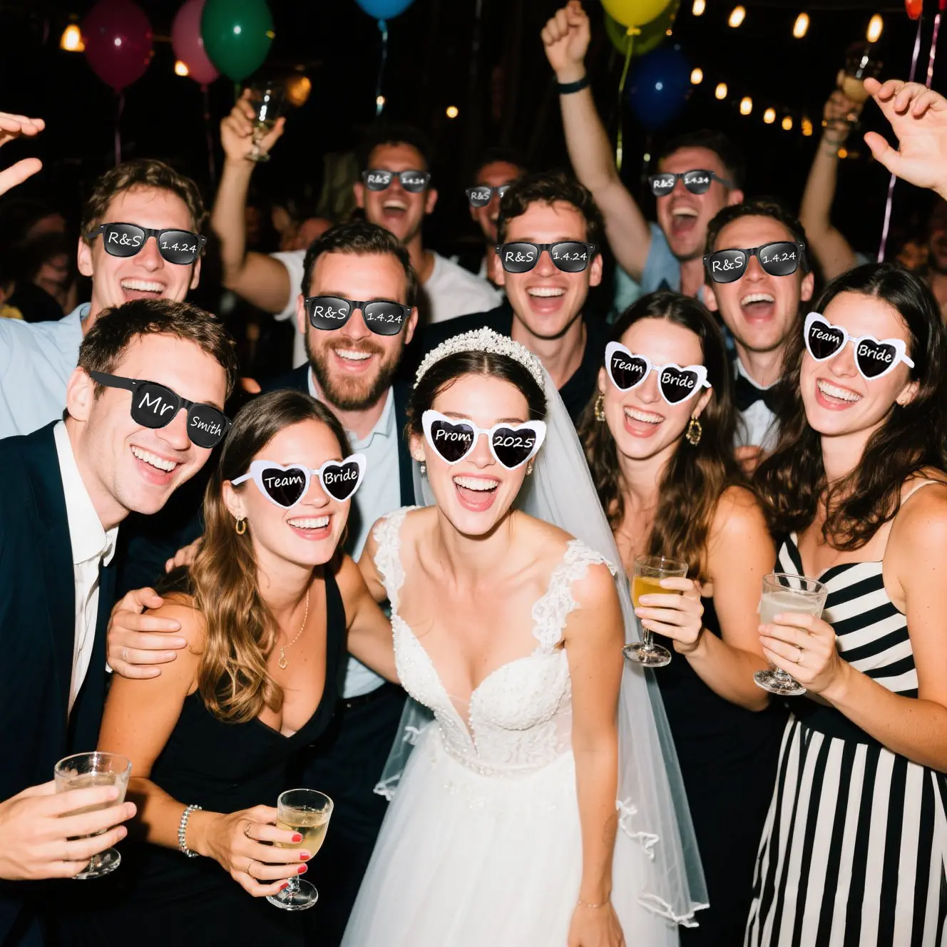 12-100Pcs DIY Wedding Sunglasses for Guests Personalised Heart Sunglasses with Pen Bachelorette Party Glasses Bridesmaid Gifts