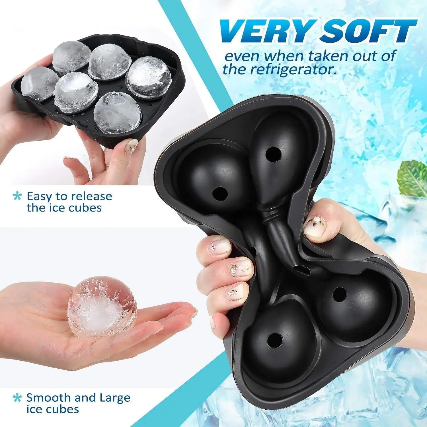 Silicone Ice Cube Trays Ice Ball Maker Large Square Mold BPA Free Whiskey Cocktail Reusable Freezer Container with Lids Drinks