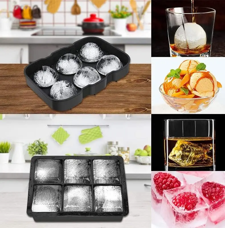 Silicone Ice Cube Trays Ice Ball Maker Large Square Mold BPA Free Whiskey Cocktail Reusable Freezer Container with Lids Drinks