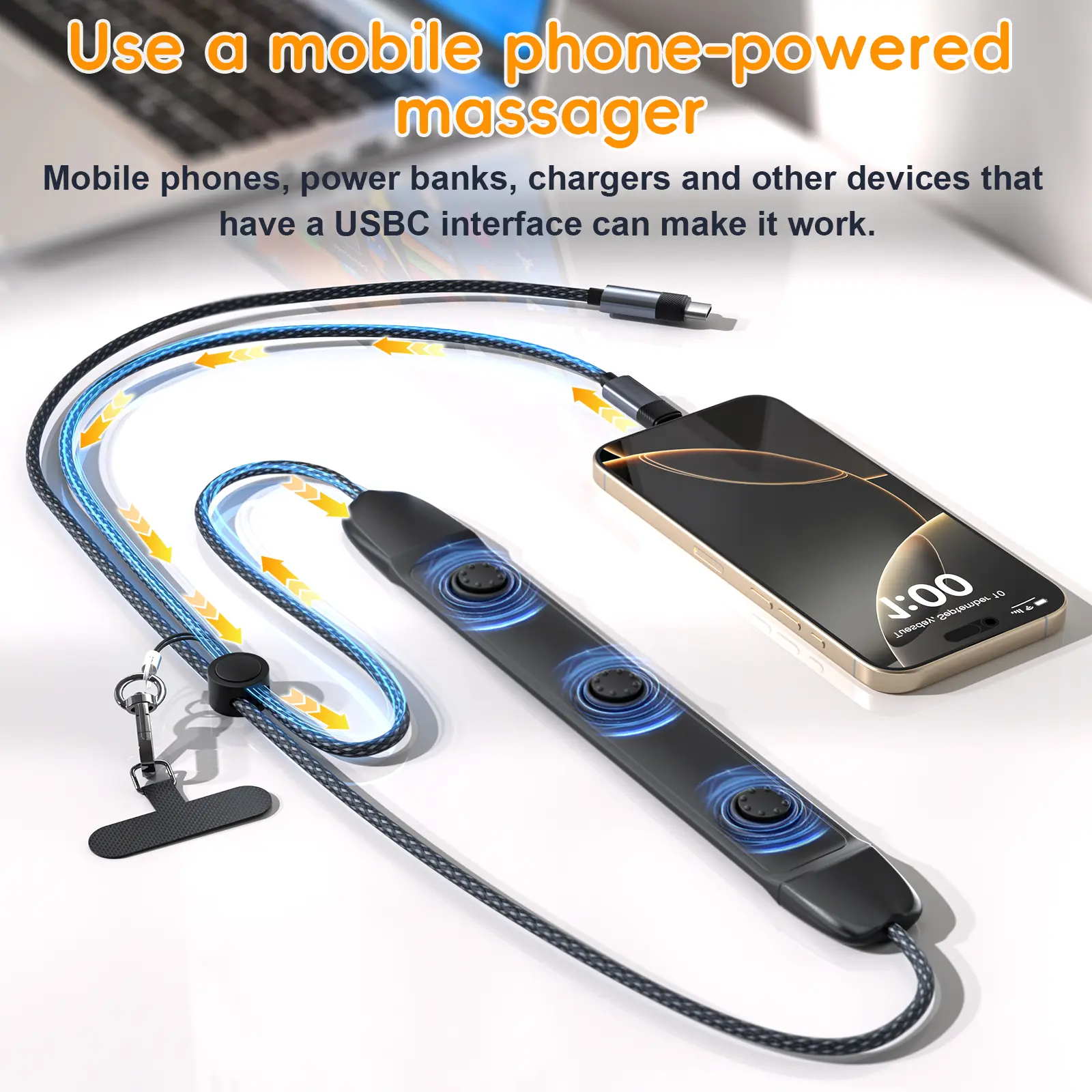 Fonken Intelligent neck massage device with wire control patch, 100W Fast Charging USB C Cable For iPhone 16/15 pro /iPad