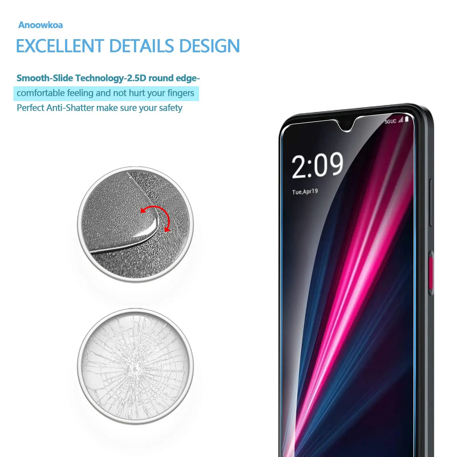 Screen Protector For T-Mobile T Phone Pro 5G Tempered Glass HD Crystal High Aluminum 9H Case Friendly