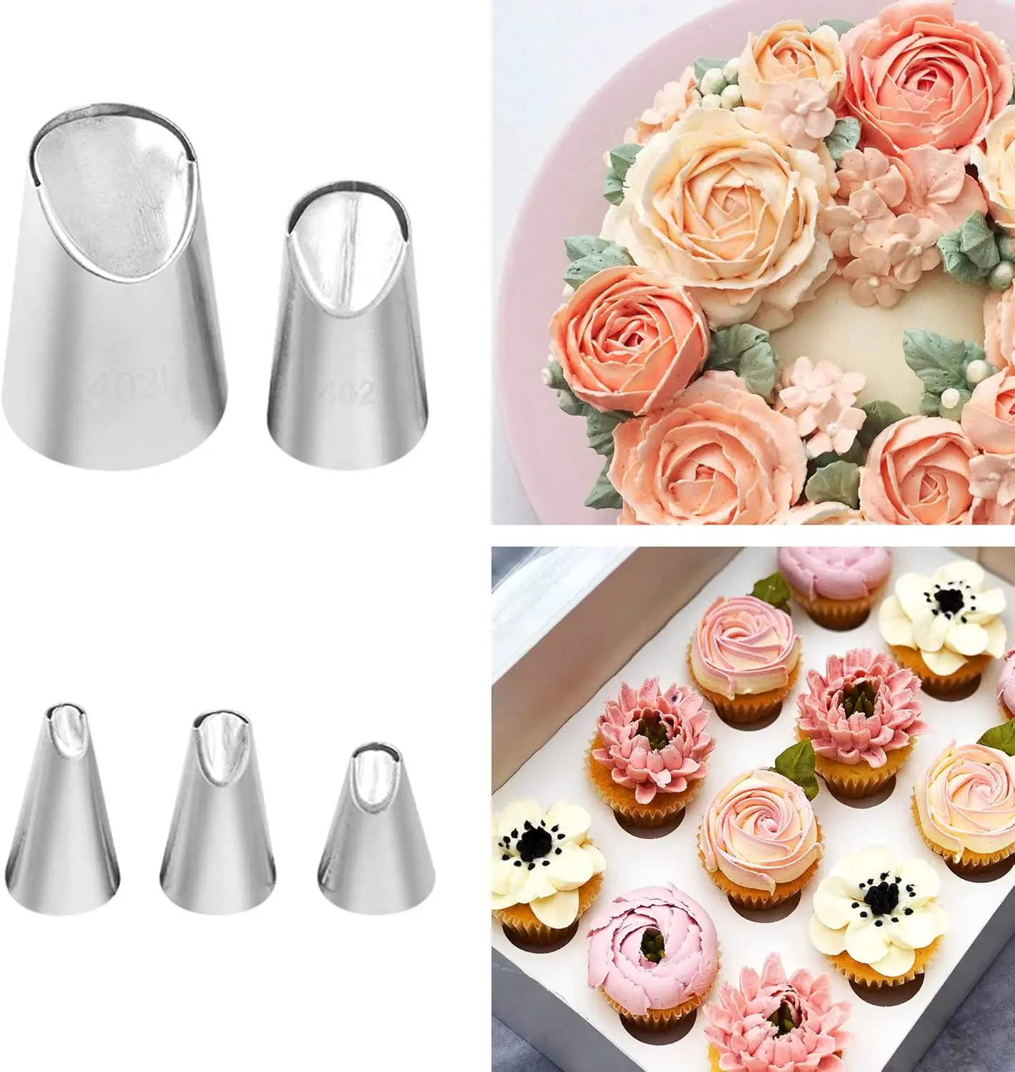 5PCS Chrysanthemum Piping Tips Set -Stainless Steel Cake Decorating Nozzles for Buttercream Flowers DIY Cake Decorating Supplies