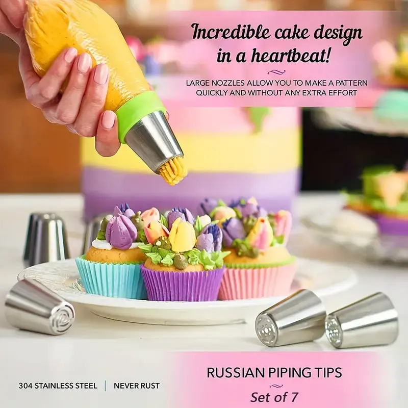 13pcs Stainless Steel Piping Nozzle Bags Set, DIY Baking Tools with 3D Flower Nozzles,TPU Bags- Professional Cake Decorating Kit