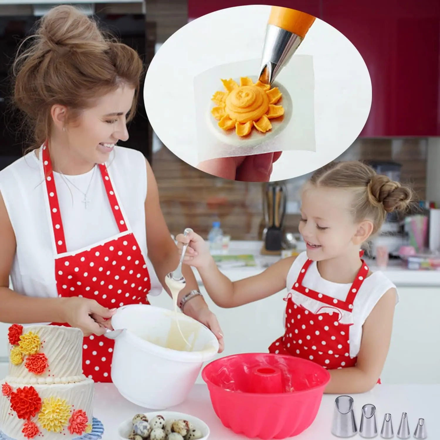 5PCS Chrysanthemum Piping Tips Set -Stainless Steel Cake Decorating Nozzles for Buttercream Flowers DIY Cake Decorating Supplies