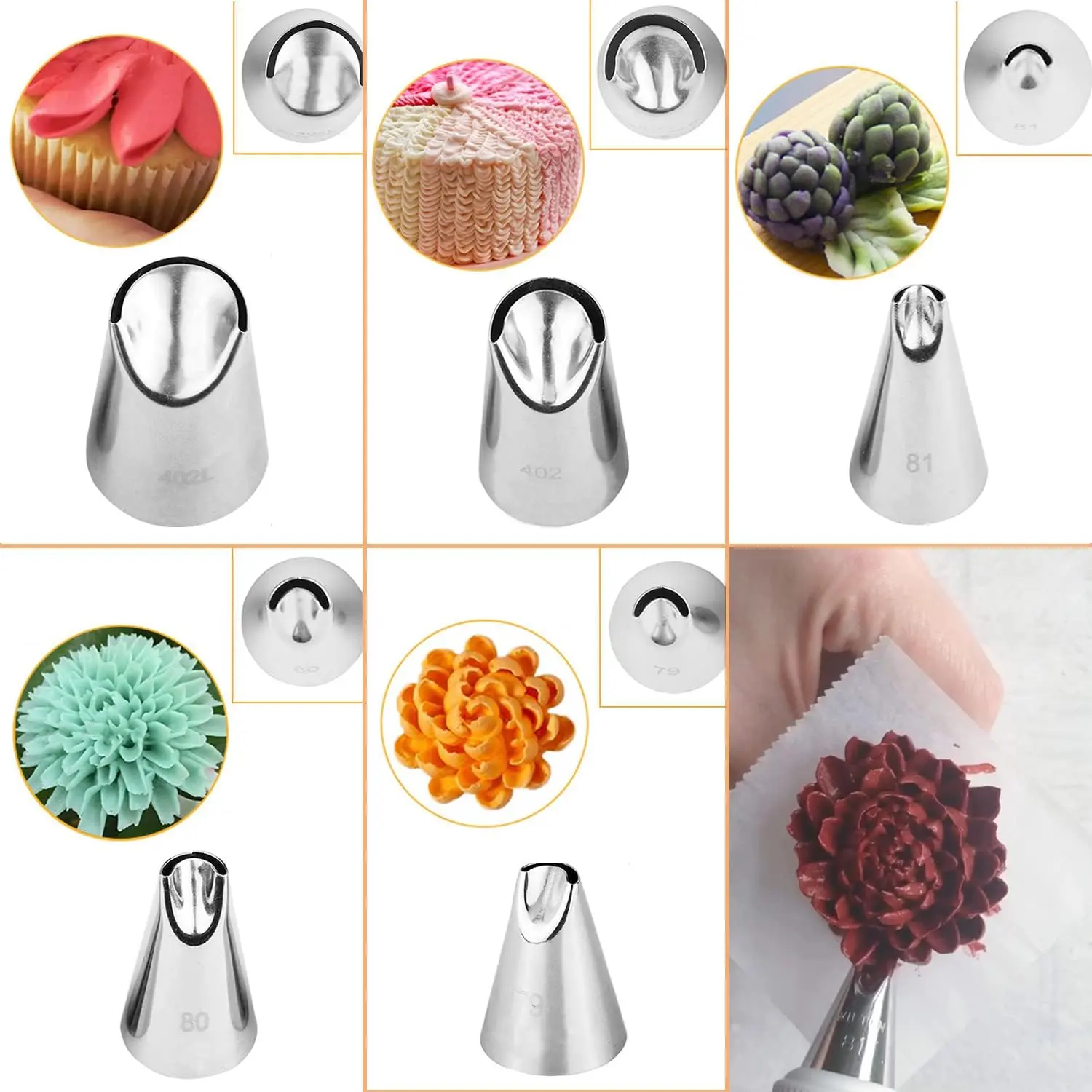 5PCS Chrysanthemum Piping Tips Set -Stainless Steel Cake Decorating Nozzles for Buttercream Flowers DIY Cake Decorating Supplies