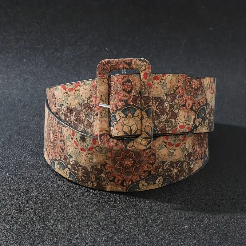 Bohemian style flower multi-color belt splicing color pu belt full cover pin buckle versatile jeans accessories belt
