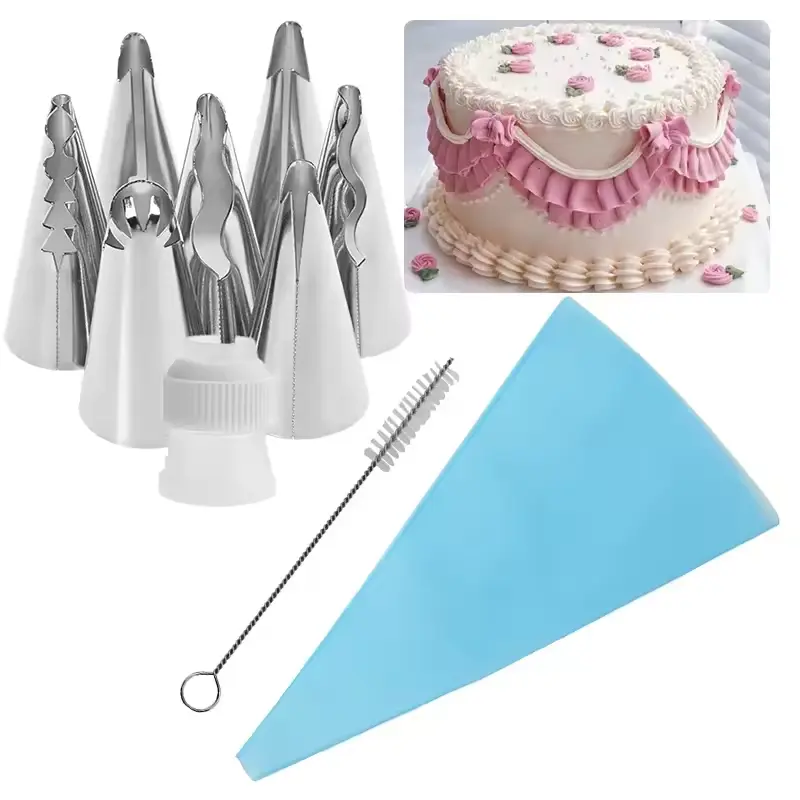10pcs Ruffle Piping Tips Set Icing Piping Nozzles Reusable Frosting Pastry Bags Fondant Smoother DIY Cake Baking Decorator Tool