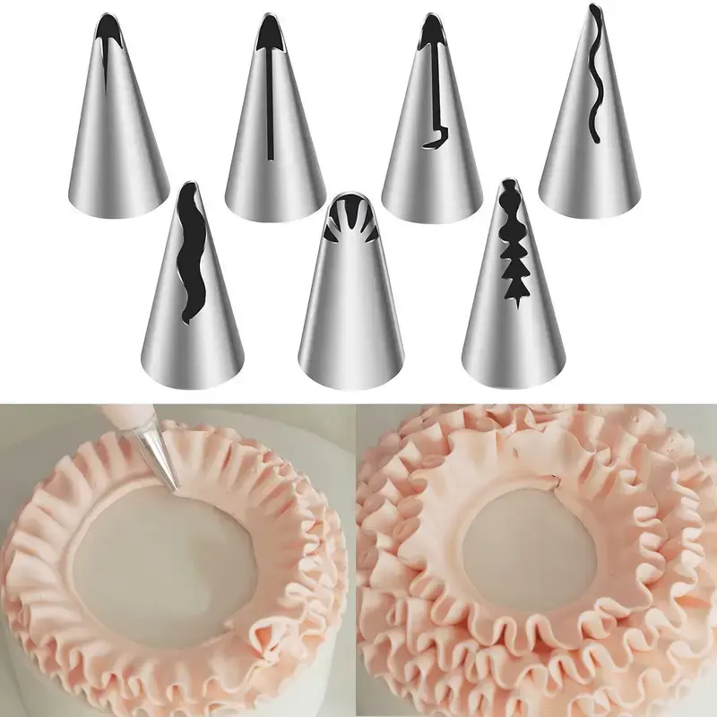 10pcs Ruffle Piping Tips Set Icing Piping Nozzles Reusable Frosting Pastry Bags Fondant Smoother DIY Cake Baking Decorator Tool