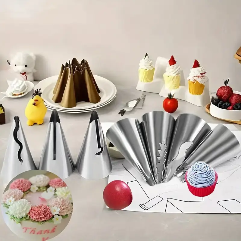 10pcs Ruffle Piping Tips Set Icing Piping Nozzles Reusable Frosting Pastry Bags Fondant Smoother DIY Cake Baking Decorator Tool