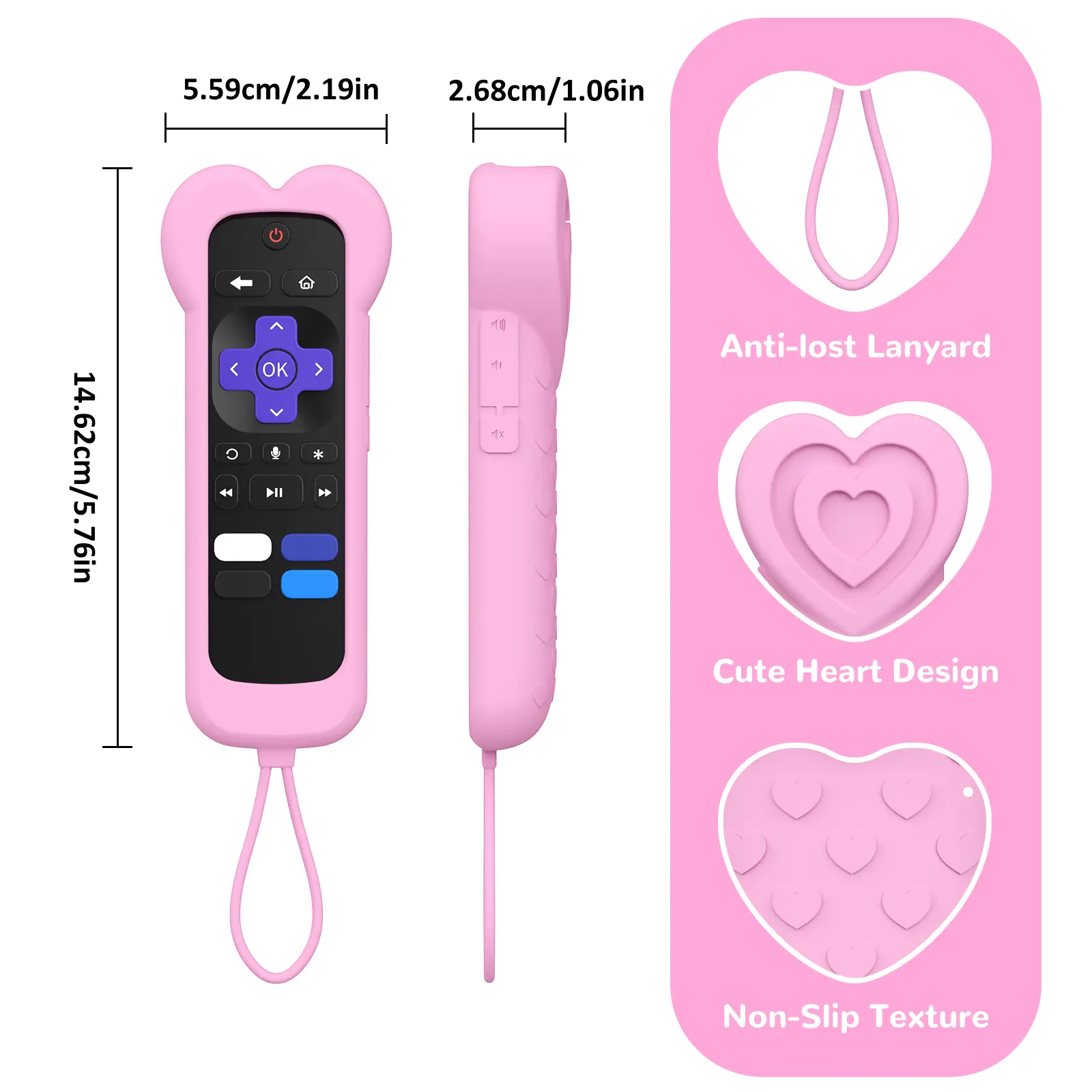 Cute Love Heart Design Silicone Remote Control Cover Case for Roku TV TCL HISENSE Express Streaming Stick 4K Premiere Streambar