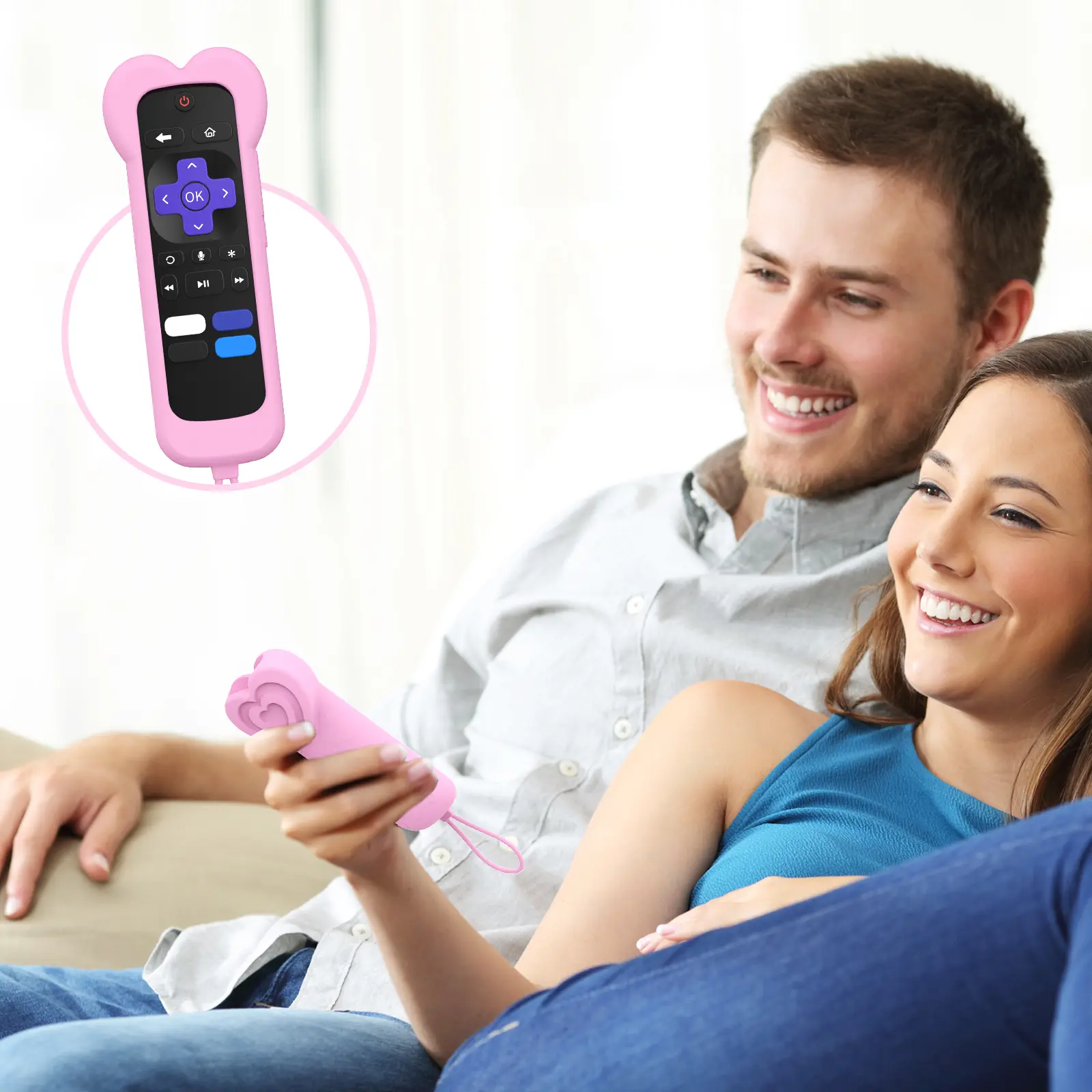 Cute Love Heart Design Silicone Remote Control Cover Case for Roku TV TCL HISENSE Express Streaming Stick 4K Premiere Streambar