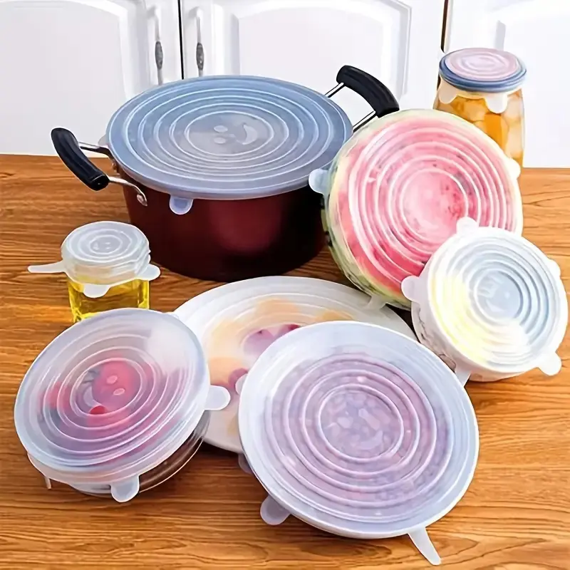 6Pcs Six-Piece Set of Fresh-Keeping Lids, Silicone Sealing Lids, Silicone Crisper Lids, Smiley Face Sealing Lids, Fresh-Keeping Lids