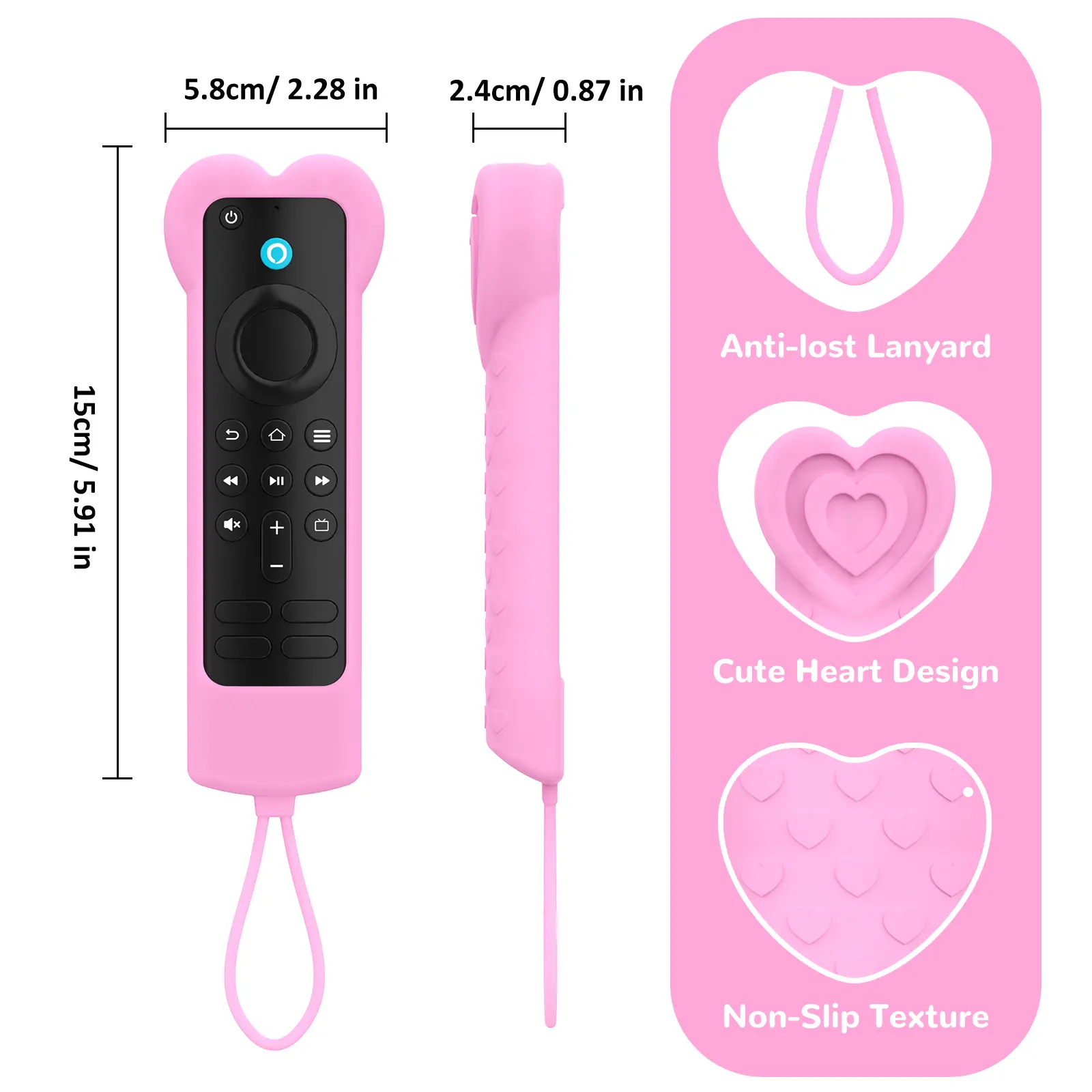 Cute Love Shape Silicone Remote Control Cover Case for Fire TV Stick/Cube Alexa Voice Remote L5B83H L5B83G P4C6EN H69A73 E4GE9R