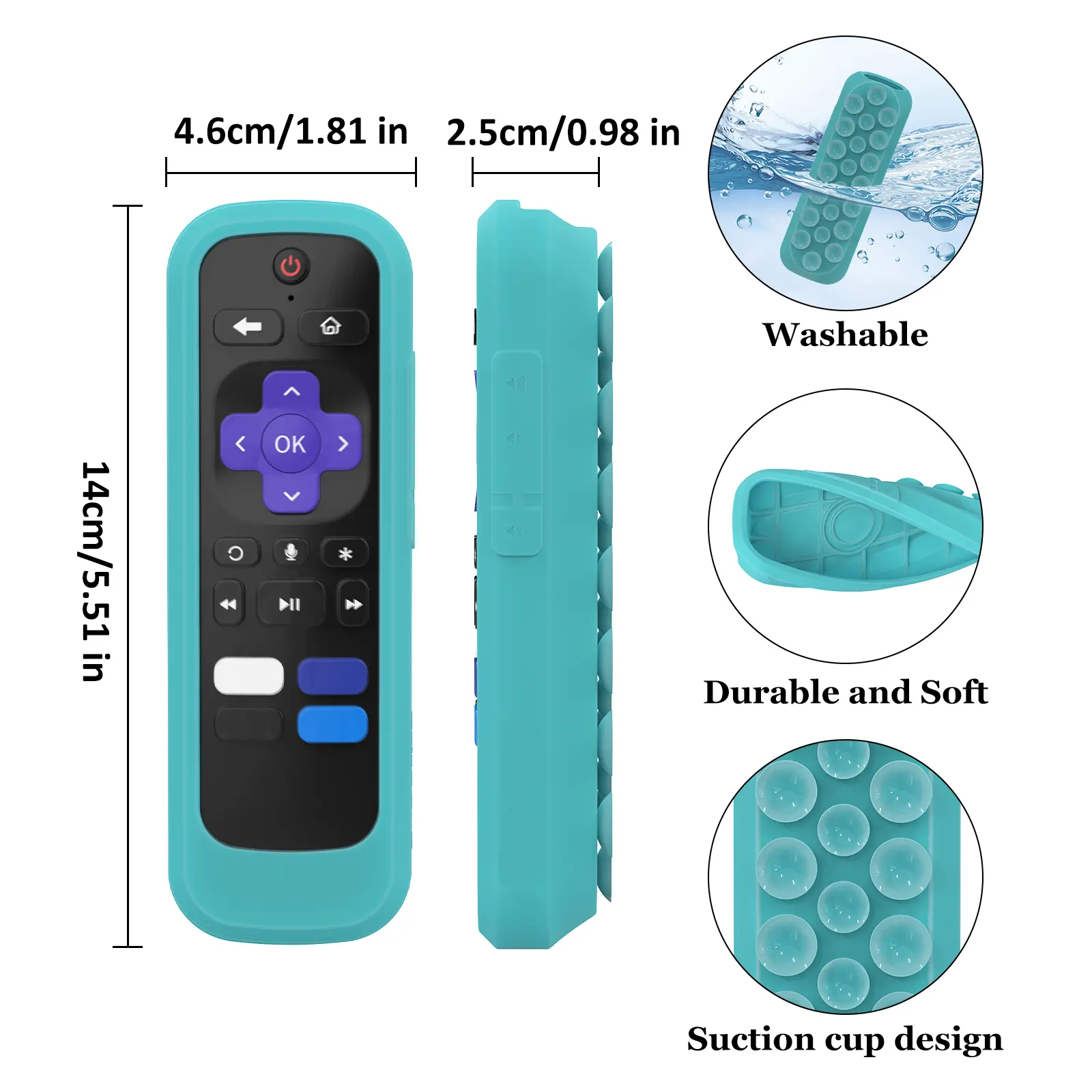 Silicone Remote Control Cover Case for Roku TV TCL HISENSE Express Streaming Stick 4K Premiere Streambar Remote with Suction Cup