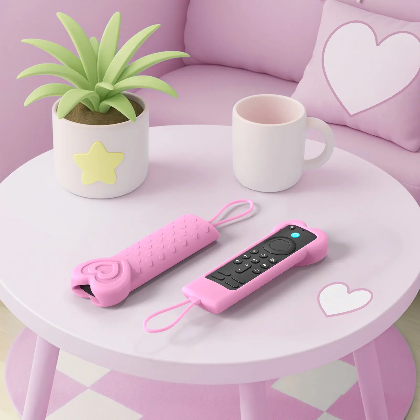 Cute Love Shape Silicone Remote Control Cover Case for Fire TV Stick/Cube Alexa Voice Remote L5B83H L5B83G P4C6EN H69A73 E4GE9R