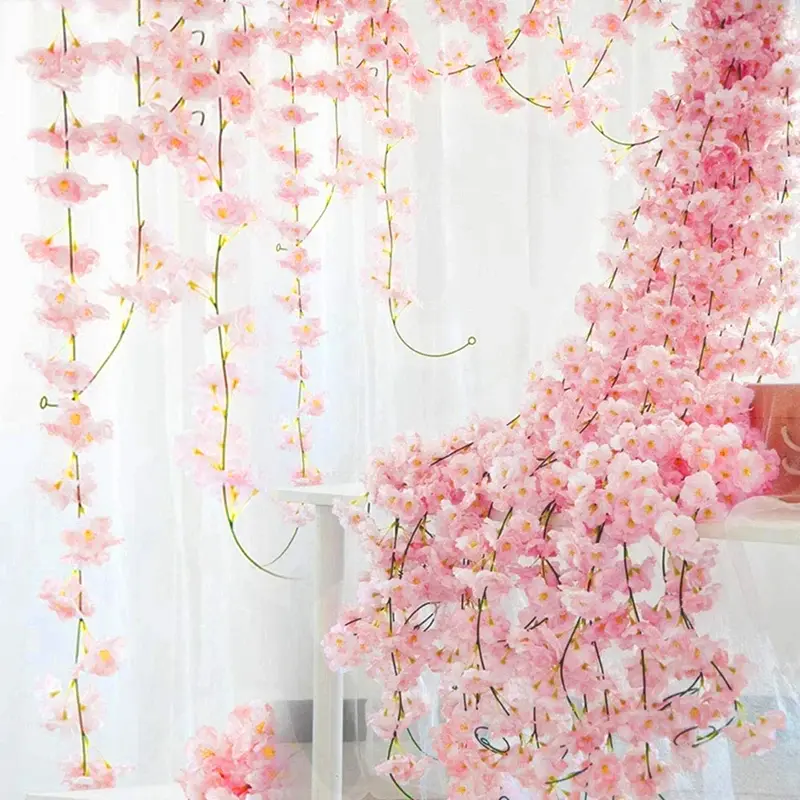 180CM Artificial Sakura Flowers Vine Wedding Garden Rose Arch Home Party Decoration Christmas Bridal Fake Silk Scrapbook Plants