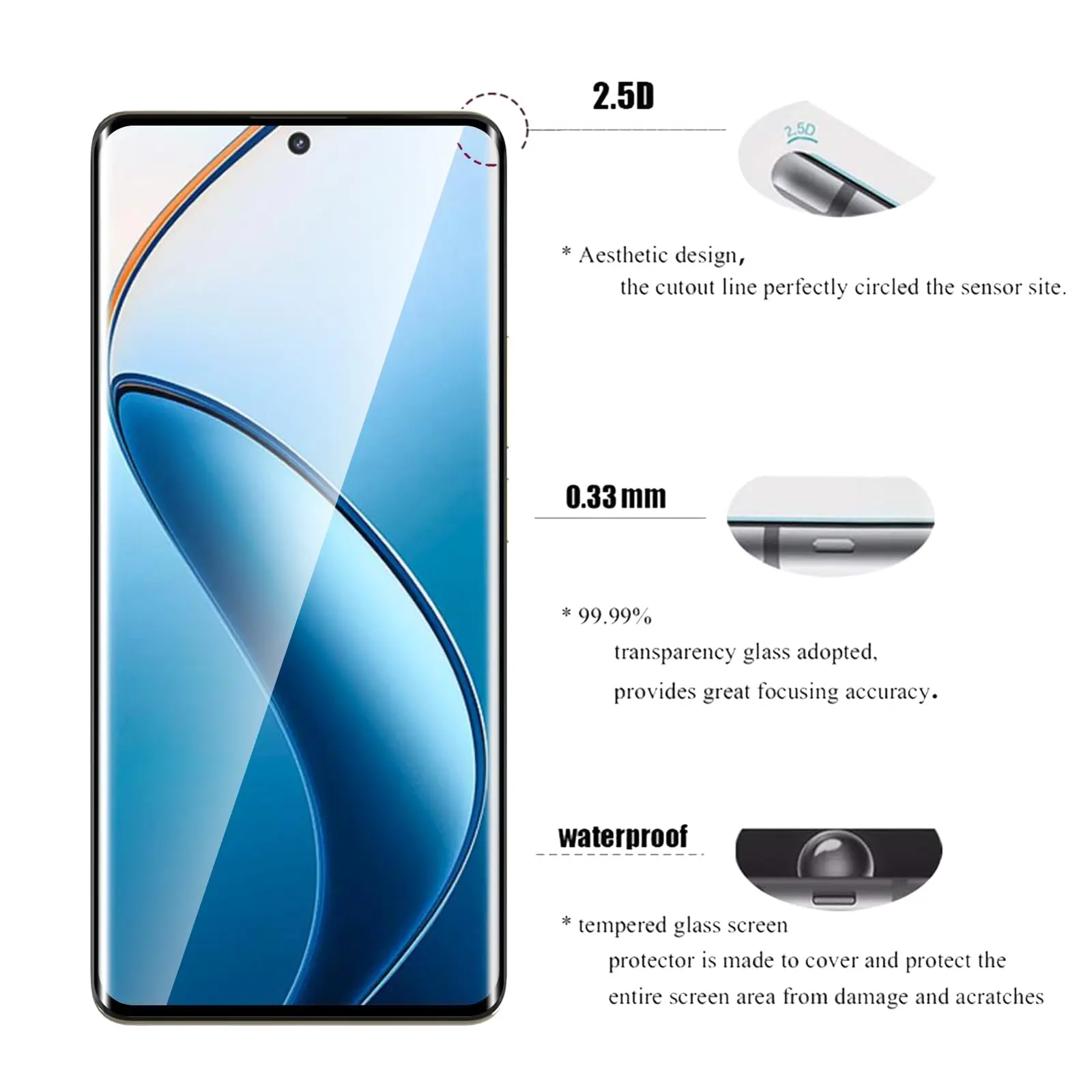 3D Curve Screen Protector For Realme 12 Pro Plus OPPO Tempered Glass High Aluminum HD  Crystal   9H Ultra Transparent Clear