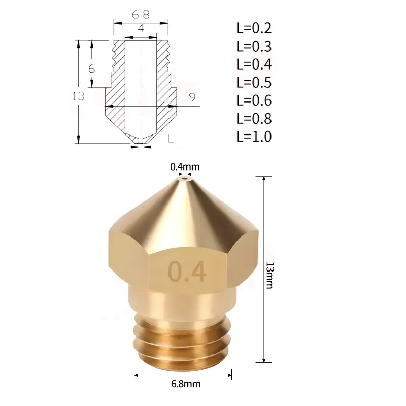 10 Pcs MK10 M7 Extruder Nozzle 3D Printer Nozzles 0.2/0.3/0.4/0.5/0.6/0.8/1.0mm Brass Extruder Print Head for 3D Printer